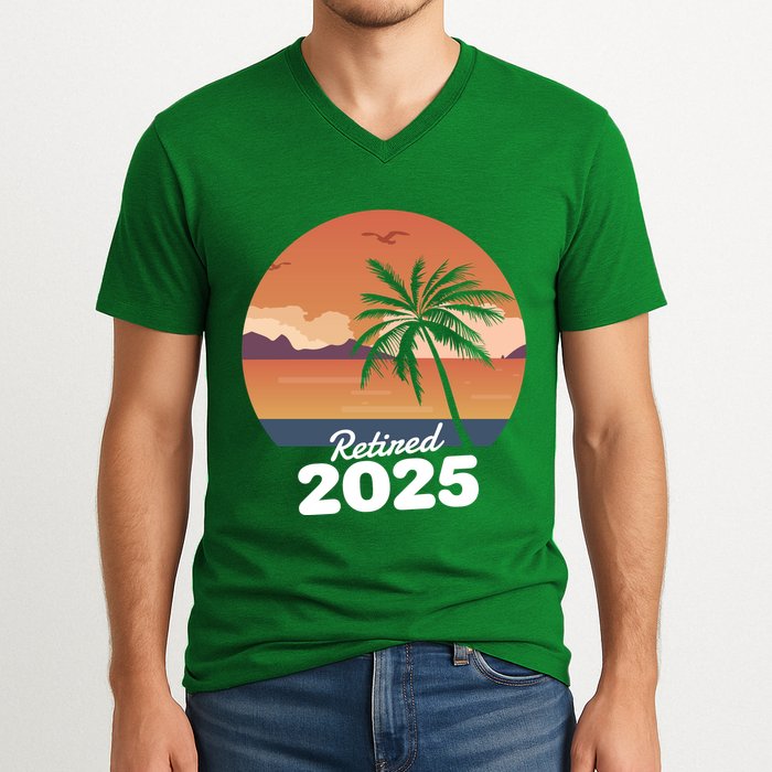 Retired 2025 Beach Palm Tree Summer Vibes V-Neck T-Shirt