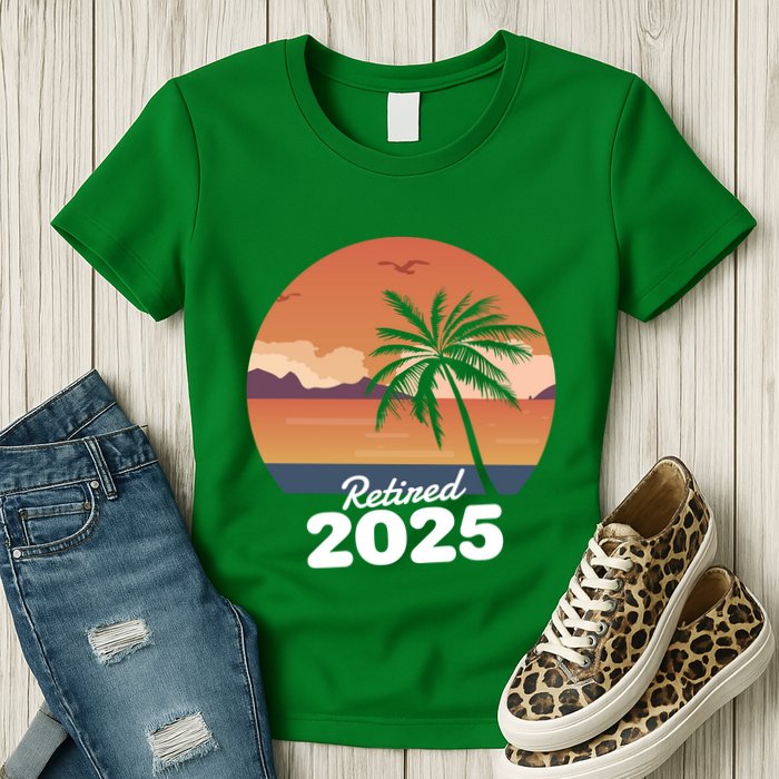 Retired 2025 Beach Palm Tree Summer Vibes Womens T-Shirt