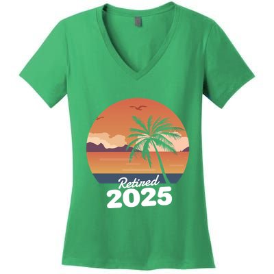 Retired 2025 Beach Palm Tree Summer Vibes Women's V-Neck T-Shirt