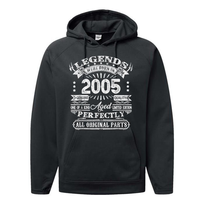 Retro 2005 Birthday 19th Bday Vintage 19 Year Old Performance Fleece Hoodie