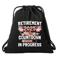 Retirement 2025 Countdown In Progress Funny Flower Drawstring Bag