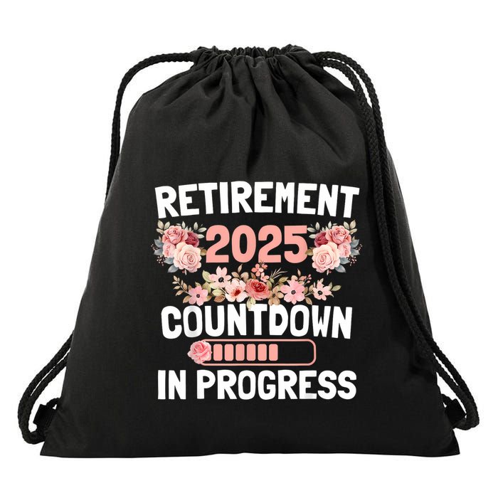 Retirement 2025 Countdown In Progress Funny Flower Drawstring Bag