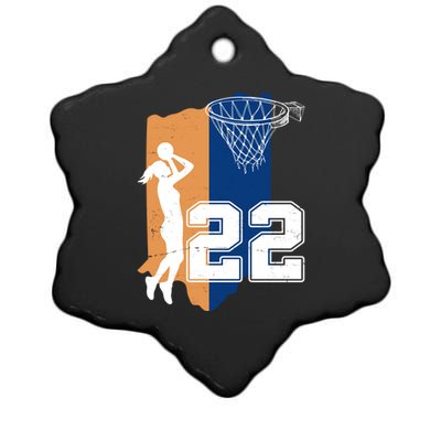 Retro 22 Female Basketball Player Ceramic Star Ornament