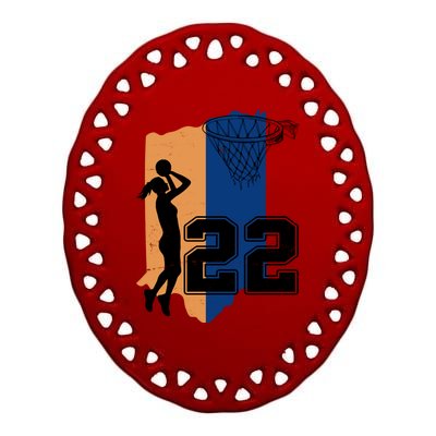 Retro 22 Female Basketball Player Ceramic Oval Ornament