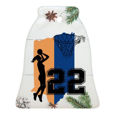 Retro 22 Female Basketball Player Ceramic Bell Ornament