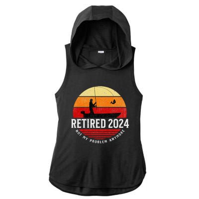 Retired 2024 Funny Fishing Retirement Retro Gone Fishing Rod Ladies PosiCharge Tri-Blend Wicking Draft Hoodie Tank