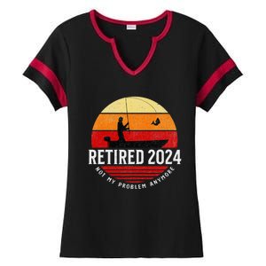 Retired 2024 Funny Fishing Retirement Retro Gone Fishing Rod Ladies Halftime Notch Neck Tee