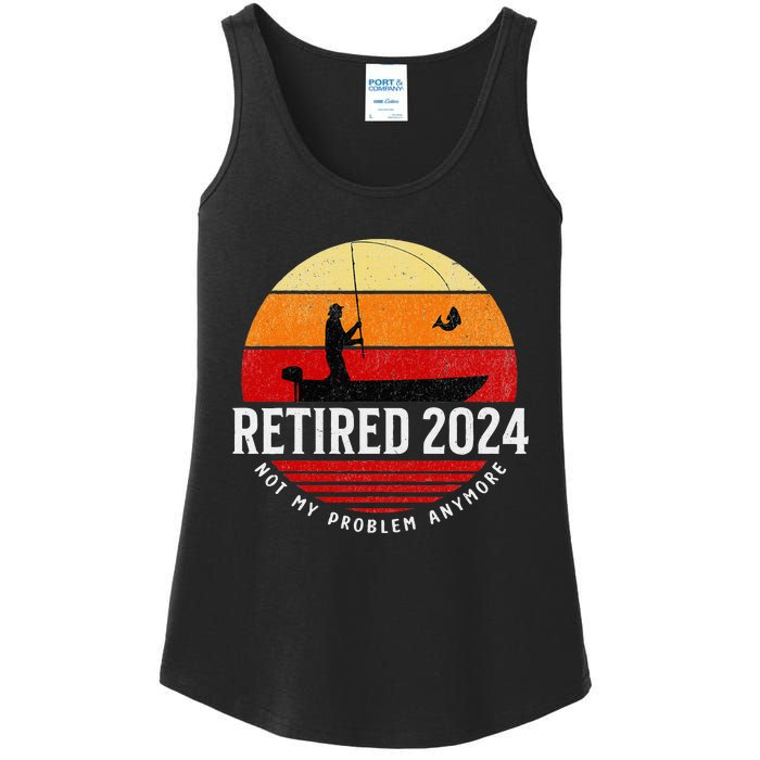 Retired 2024 Funny Fishing Retirement Retro Gone Fishing Rod Ladies Essential Tank