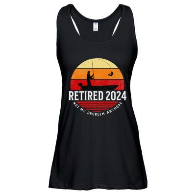 Retired 2024 Funny Fishing Retirement Retro Gone Fishing Rod Ladies Essential Flowy Tank