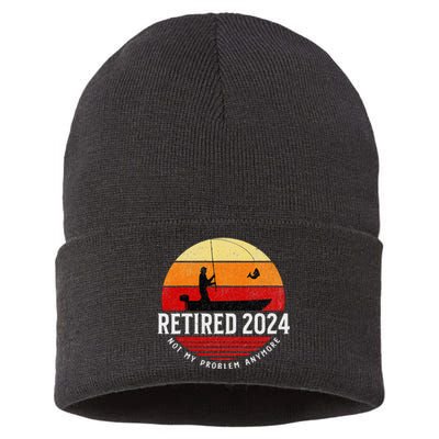 Retired 2024 Funny Fishing Retirement Retro Gone Fishing Rod Sustainable Knit Beanie