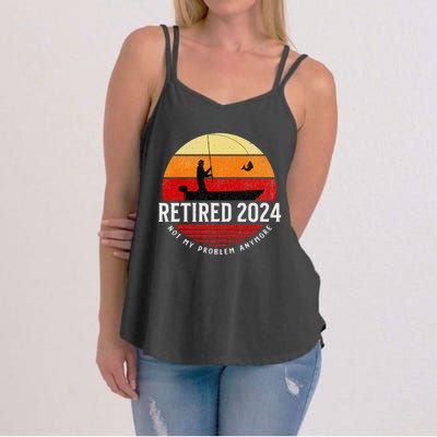 Retired 2024 Funny Fishing Retirement Retro Gone Fishing Rod Women's Strappy Tank