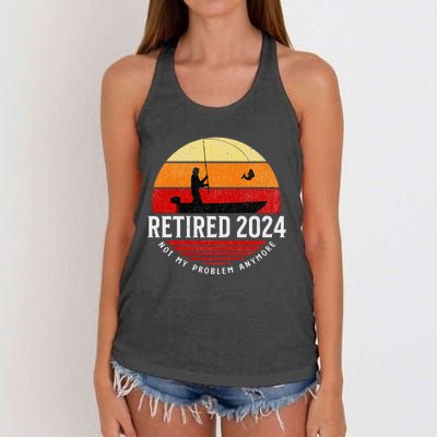 Retired 2024 Funny Fishing Retirement Retro Gone Fishing Rod Women's Knotted Racerback Tank