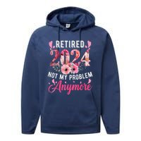 Retired 2024 Funny Retirement Gifts For Women 2024 Floral Performance Fleece Hoodie