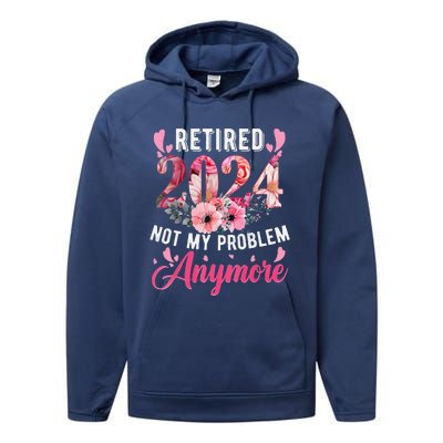 Retired 2024 Funny Retirement Gifts For Women 2024 Floral Performance Fleece Hoodie