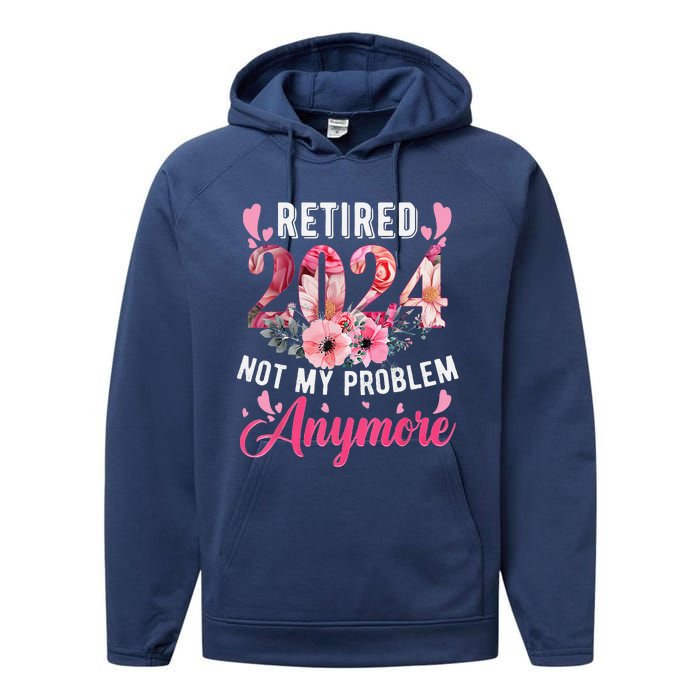 Retired 2024 Funny Retirement Gifts For Women 2024 Floral Performance Fleece Hoodie