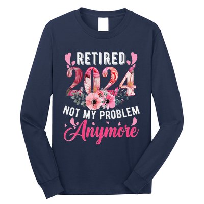 Retired 2024 Funny Retirement Gifts For Women 2024 Floral Long Sleeve Shirt