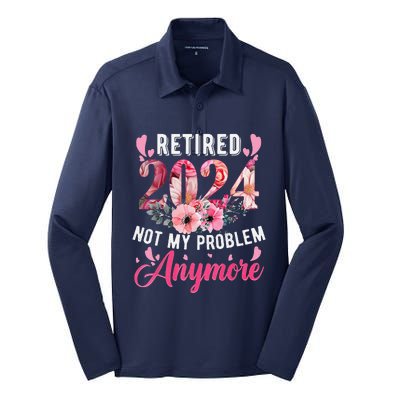 Retired 2024 Funny Retirement Gifts For Women 2024 Floral Silk Touch Performance Long Sleeve Polo