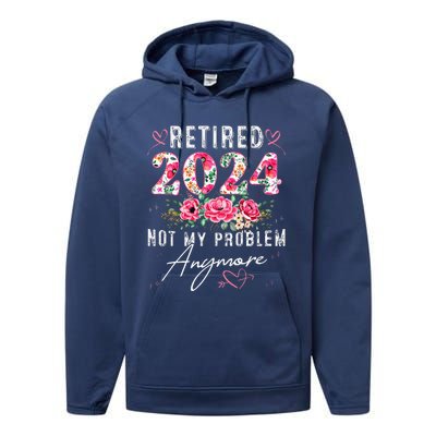 Retired 2024 Funny Retirement Gifts For Women 2024 Floral Performance Fleece Hoodie