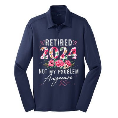 Retired 2024 Funny Retirement Gifts For Women 2024 Floral Silk Touch Performance Long Sleeve Polo