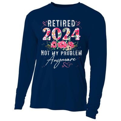 Retired 2024 Funny Retirement Gifts For Women 2024 Floral Cooling Performance Long Sleeve Crew