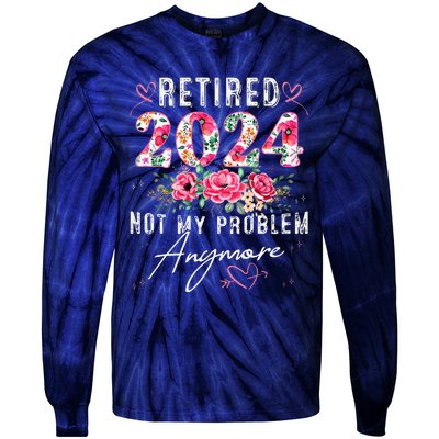 Retired 2024 Funny Retirement Gifts For Women 2024 Floral Tie-Dye Long Sleeve Shirt