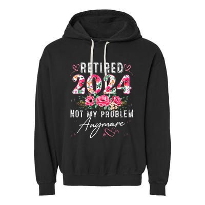 Retired 2024 Funny Retirement Gifts For Women 2024 Floral Garment-Dyed Fleece Hoodie