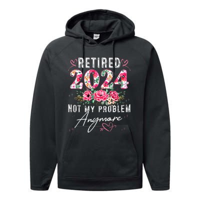 Retired 2024 Funny Retirement Gifts For Women 2024 Floral Performance Fleece Hoodie