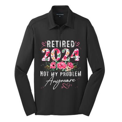 Retired 2024 Funny Retirement Gifts For Women 2024 Floral Silk Touch Performance Long Sleeve Polo