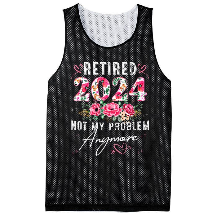 Retired 2024 Funny Retirement Gifts For Women 2024 Floral Mesh Reversible Basketball Jersey Tank