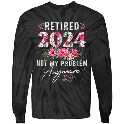 Retired 2024 Funny Retirement Gifts For Women 2024 Floral Tie-Dye Long Sleeve Shirt