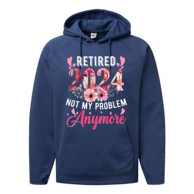 Retired 2024 Funny Retirement Gifts For Women 2023 Floral Performance Fleece Hoodie