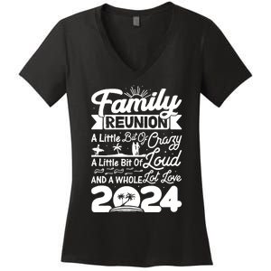 Retro 2024 Family Reunion A Little Bit Of Crazy Funny Family Women's V-Neck T-Shirt