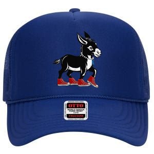 Retro 2024 Kamala Harris Tim Walz President Democrat Donkey High Crown Mesh Back Trucker Hat