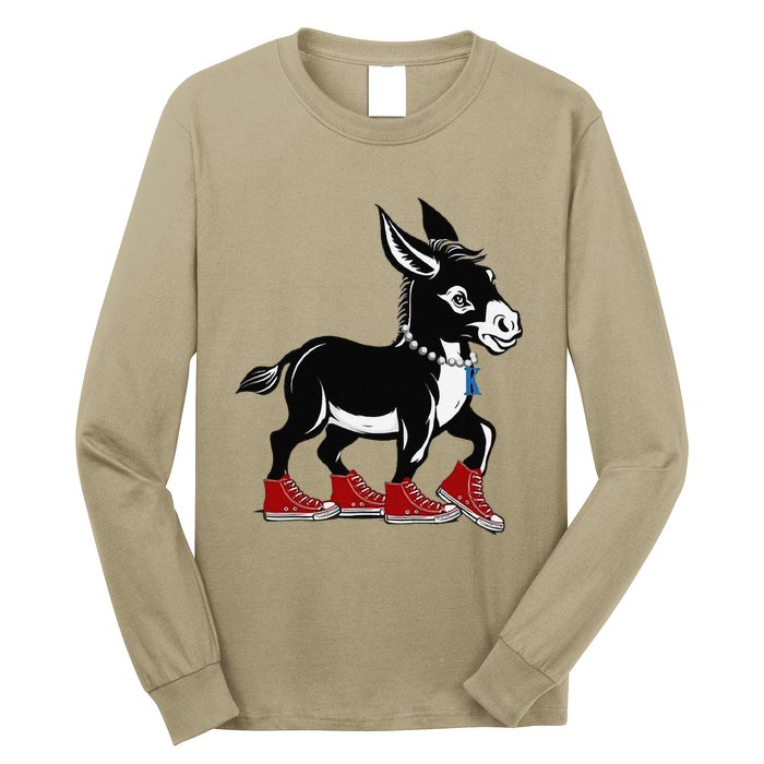 Retro 2024 Kamala Harris Tim Walz President Democrat Donkey Long Sleeve Shirt