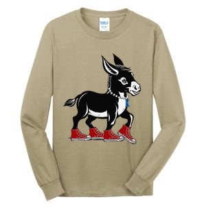 Retro 2024 Kamala Harris Tim Walz President Democrat Donkey Tall Long Sleeve T-Shirt