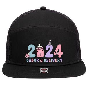 Retro 2024 Labor and Delivery Unit Nurse New Years Eve Rn Np 7 Panel Mesh Trucker Snapback Hat