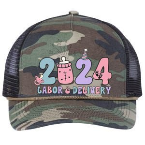 Retro 2024 Labor and Delivery Unit Nurse New Years Eve Rn Np Retro Rope Trucker Hat Cap