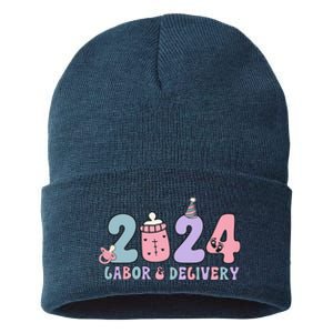 Retro 2024 Labor and Delivery Unit Nurse New Years Eve Rn Np Sustainable Knit Beanie