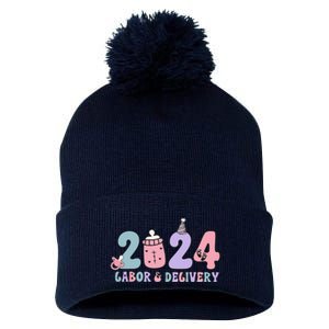 Retro 2024 Labor and Delivery Unit Nurse New Years Eve Rn Np Pom Pom 12in Knit Beanie