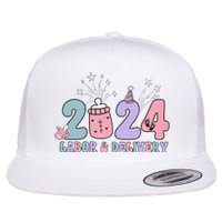 Retro 2024 Labor and Delivery Unit Nurse New Years Eve Rn Np Flat Bill Trucker Hat