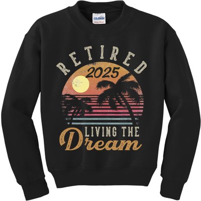 Retired 2025 Living The Dream Retirement Gifts Vintage Beach Gift Kids Sweatshirt