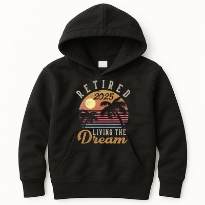 Retired 2025 Living The Dream Retirement Gifts Vintage Beach Gift Kids Hoodie