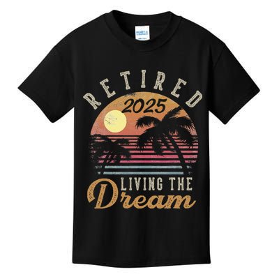Retired 2025 Living The Dream Retirement Gifts Vintage Beach Gift Kids T-Shirt
