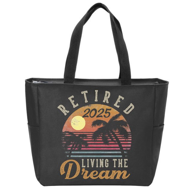 Retired 2025 Living The Dream Retirement Gifts Vintage Beach Gift Zip Tote Bag