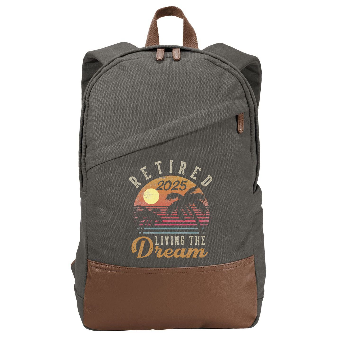 Retired 2025 Living The Dream Retirement Gifts Vintage Beach Gift Cotton Canvas Backpack