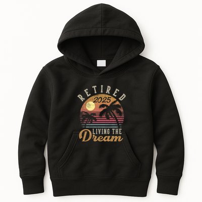 Retired 2025 Living The Dream Retirement Gifts Vintage Beach Kids Hoodie