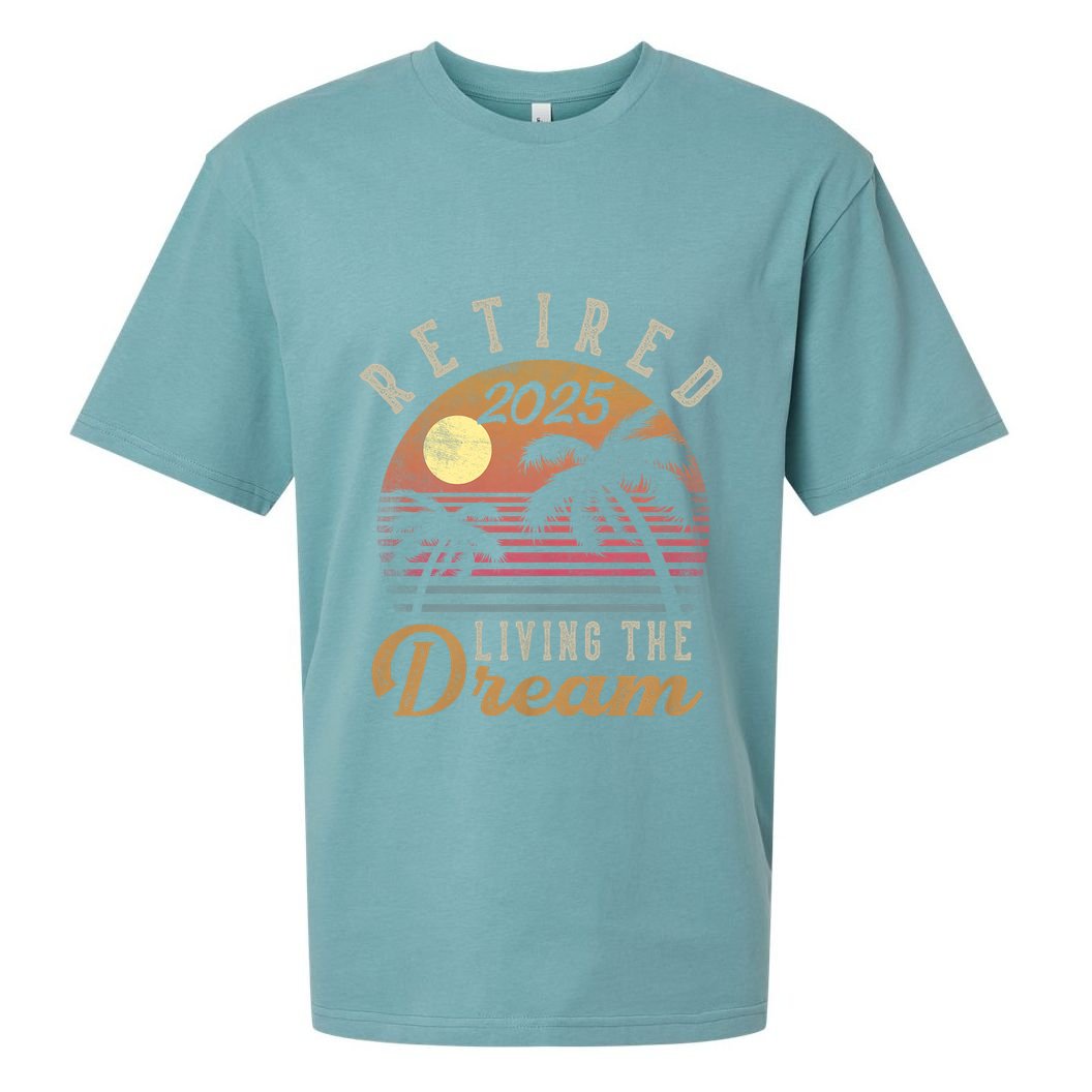 Retired 2025 Living The Dream Retirement Gifts Vintage Beach Sueded Cloud Jersey T-Shirt