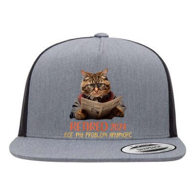 Retired 2024 Not My Problem Anymore Funny Reading Cat Lover Flat Bill Trucker Hat