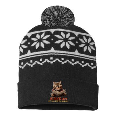 Retired 2024 Not My Problem Anymore Funny Reading Cat Lover USA-Made Snowflake Beanie