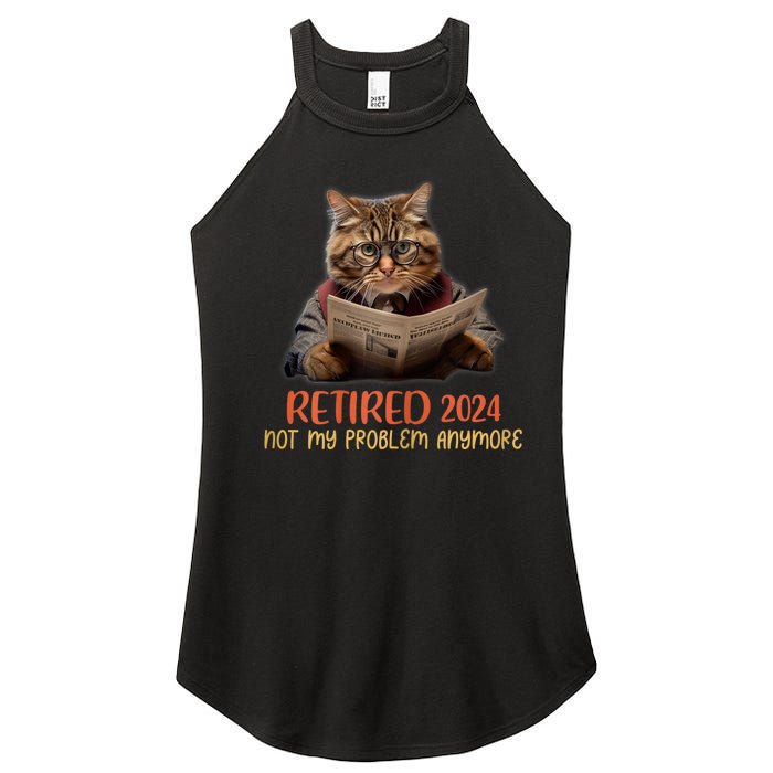 Retired 2024 Not My Problem Anymore Funny Reading Cat Lover Women’s Perfect Tri Rocker Tank